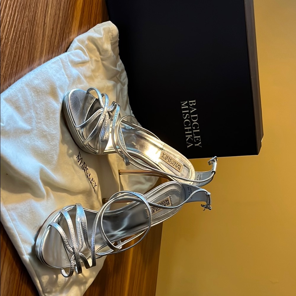 Badgley Mischka Strappy Silver Heels
